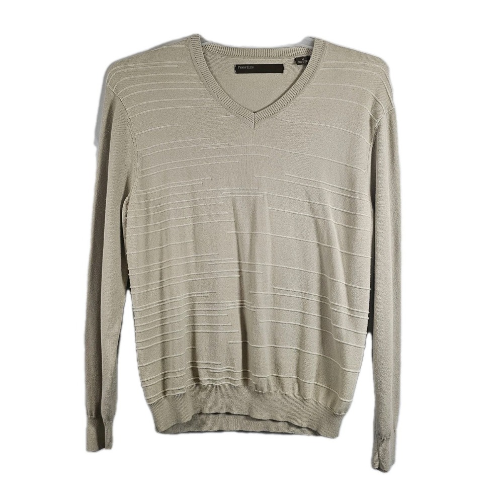 Mens Perry Ellis V-neck Pullover Sweater Size Medium 100% Cotton Lightweight